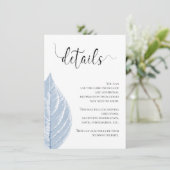 Stustblauw blad Wedding Details Kaart (Staand voorkant)