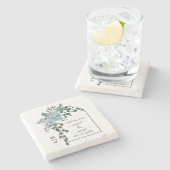 Stustblauw bloemen, boog en monogram bruiloft stenen onderzetter (Zijkant)