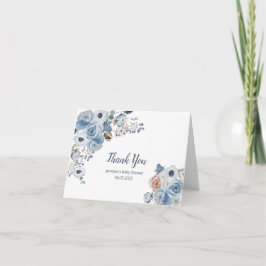 Stustblauw Floral Baby shower Bedankkaart