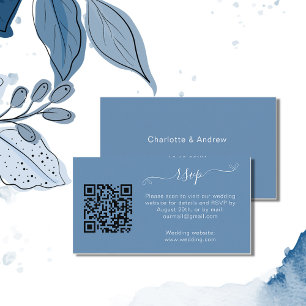Stustblauwe trouwreactie website QR code RSVP Informatiekaartje