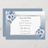 Stustblauwe witte bruinbruidfloralen Sla de datum Aankondiging (Voorkant / Achterkant)