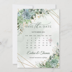 Stustgroen blauw succulent goud met uitzondering v save the date
