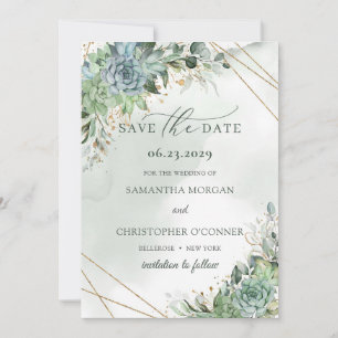 Stustgroen blauw succulent goud met uitzondering v save the date