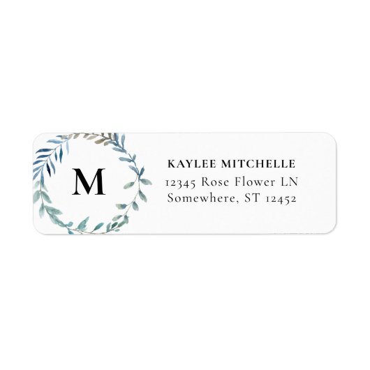 Stusty Blue & Blue Greenery Return Address Label (Voorkant)