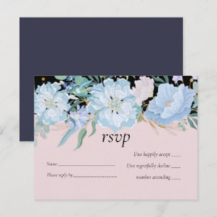 Stusty Blue Blush Pink Floral Wedal Budget Uitnodiging Briefkaart