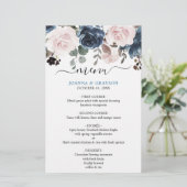 Stusty Blue Blush Pink Floral Wedding Menu (Staand voorkant)