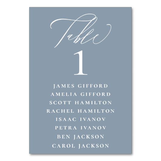 Stusty Blue Calligraphy Seating Chart Kaart (Voorkant)