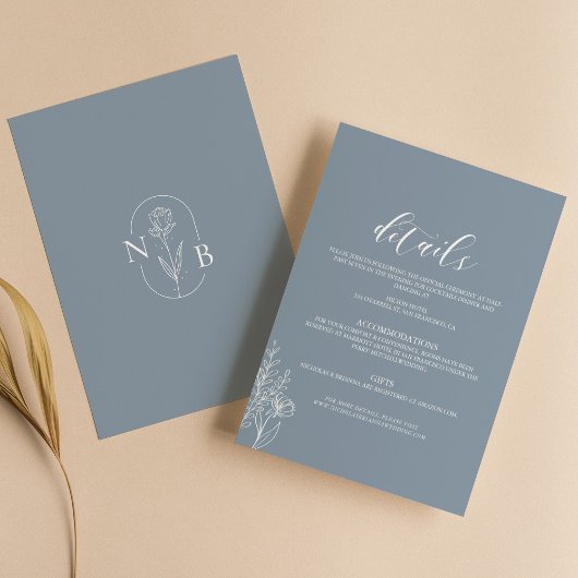 Stusty Blue Classic Minimal Modern Wedding Details Informatiekaartje