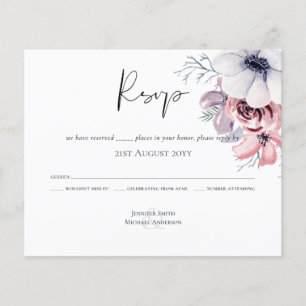Stusty Blue Coral Floral Script Weddenschap RSVP b