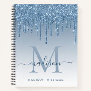 Stusty Blue Drives Glitter Sparkle Monogram Script Notitieboek