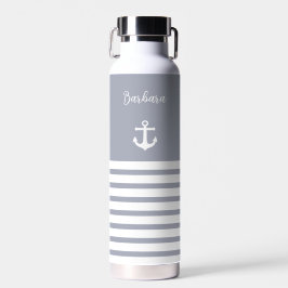Stusty Blue en White Stripes Nautical Personalized Waterfles