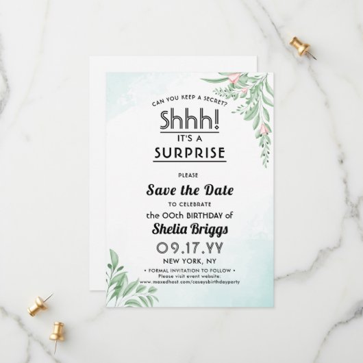  Stusty Blue Eucalyptus 40th Birthday Save The Date (Voorkant / Achterkant in situ)