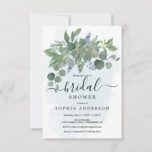 Stusty Blue Eucalyptus Bridal Shower Invitations Kaart