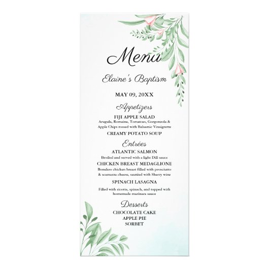 Stusty Blue Eucalyptus Greenery Baptism Menu Kaart (Voorkant)