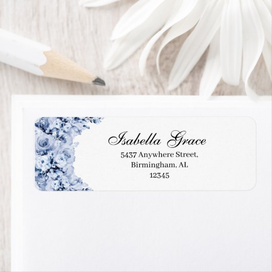 Stusty Blue Floral Return Address Label (Insitu)