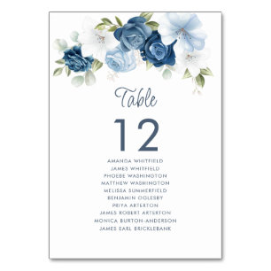 Stusty Blue Floral Table Number 12 Wedding Seating Kaart