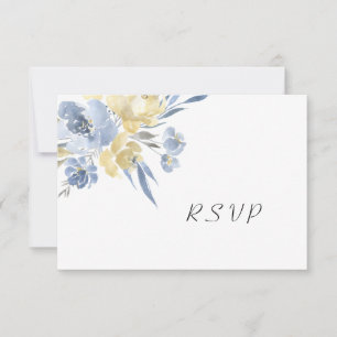Stusty Blue Floral Wedding Buffet RSVP Kaartje