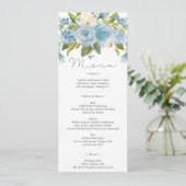 Stusty Blue Floral Wedding Menu of Shower Menu Kaart (Staand voorkant)