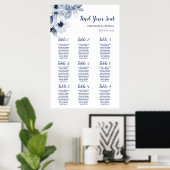 Stusty Blue Floral Wedding Seating Chart Poster (Thuiskantoor)