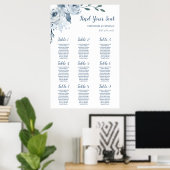 Stusty Blue Floral Wedding Seating Chart Poster (Thuiskantoor)