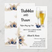 Stusty Blue Flowers Bubble & Brews Couples Shower Kaart (Voorkant / Achterkant)