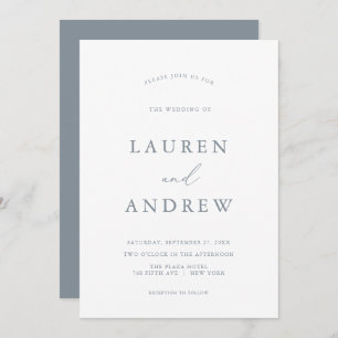 Stusty Blue Grey Formal Minimalist Wedding Kaart