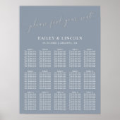 Stusty Blue Minimal Wedding Seating Chart Poster (Voorkant)