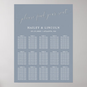 Stusty Blue Minimal Wedding Seating Chart Poster