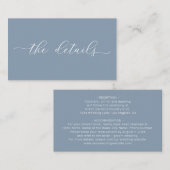 Stusty Blue Minimalist Simple Weddenschap Details Informatiekaartje (Voorkant / Achterkant)