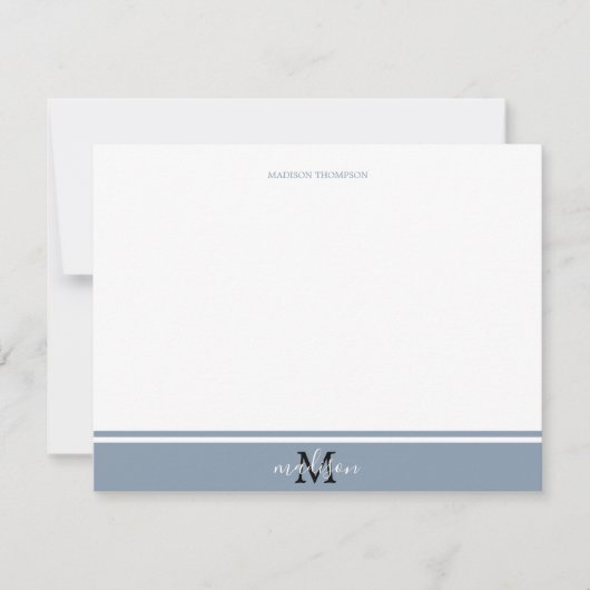 Stusty Blue Minimalist Stripe line met Monogram Notitiekaartje (Voorkant)