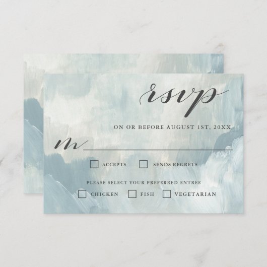 Stusty Blue Modern Abstracte RSVP met bomen (Voorkant / Achterkant)