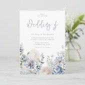 Stusty Blue Modern Floral All Seasons Wedding Kaart (Staand voorkant)