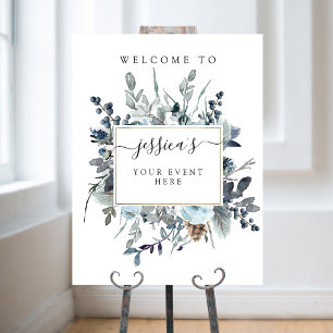 Stusty Blue Navy Floral Any Event Welcome Sign Poster