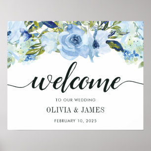 Stusty Blue Navy Floral Roos Weddenschap Welkomstt Poster
