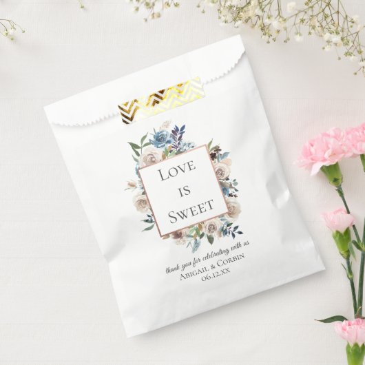 Stusty Blue Neutral Floral Wedding Bedankzakje (Gezegeld)