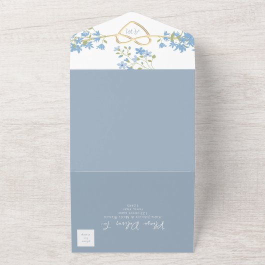 Stusty Blue QR Code Periwinkle Weddending All In One Uitnodiging (Buitenkant)