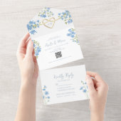 Stusty Blue QR Code Periwinkle Weddending All In One Uitnodiging (Afscheurbaar)