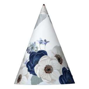 Stusty Blue Spring Floral Modern Feesthoedjes