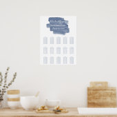 Stusty Blue Waterverf Wedding Seating Chart Poster (Keuken)