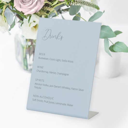 Stusty Blue Wedding Drinken Menu Pedestal Sign Reclamebord Met Voetstuk