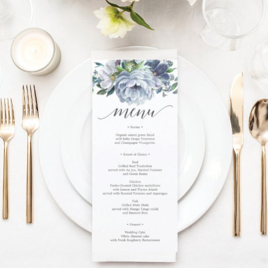 Stusty Blue Wedding Menu (Stamblauw-weddenschap)