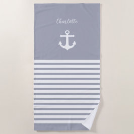 Stusty Blue White Stripes Nautical Personalized Strandlaken