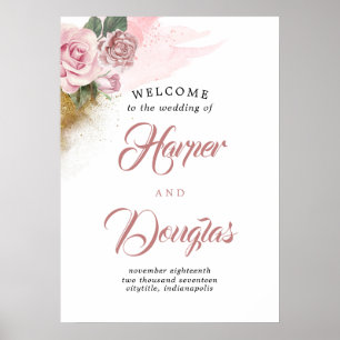 Stusty Roos Floral Weddenschap Welkomstteken Poster