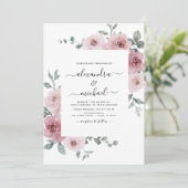 Stusty Roos Pink Floral Eucalyptus Greenery Weddin Kaart (Staand voorkant)