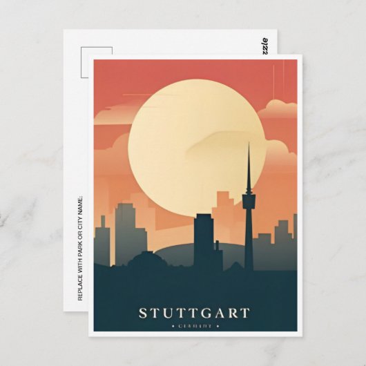 Stuttgart City Germany Retro Skyline Briefkaart (Voorkant / Achterkant)