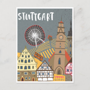 Stuttgart City Germany Retro Skyline Briefkaart
