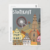 Stuttgart City Germany Retro Skyline Briefkaart (Voorkant / Achterkant)