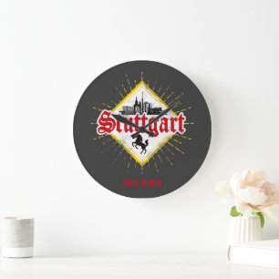 Stuttgart City Germany Retro Skyline  Grote Klok