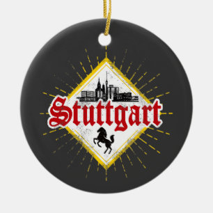 Stuttgart City Germany Retro Skyline Keramisch Ornament