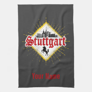 Stuttgart City Germany Retro Skyline Theedoek